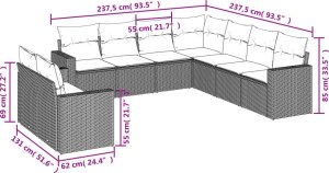vidaXL 9-cz. zestaw wypoczynkowy do ogrodu, z poduszkami, czarny 3