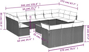 vidaXL 14-cz. zestaw wypoczynkowy do ogrodu, poduszki czarny rattan PE 3