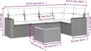 vidaXL 6-cz. zestaw mebli ogrodowych z poduszkami, czarny polirattan 3