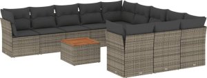 vidaXL 12-cz. zestaw mebli ogrodowych z poduszkami, szary, polirattan 2