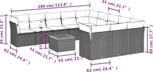 vidaXL 12-cz. zestaw mebli ogrodowych z poduszkami, szary, polirattan 3
