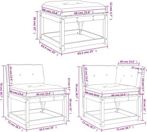 vidaXL 7-cz. zestaw mebli ogrodowych z poduszkami, woskowy brąz, sosna 10