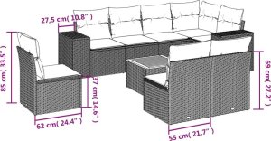 vidaXL 9-cz. zestaw mebli ogrodowych z poduszkami, szary, polirattan 3