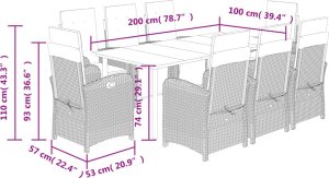 vidaXL 9-cz. zestaw mebli ogrodowych z poduszkami, szary, rattan PE 9