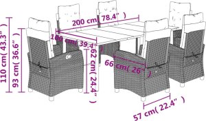 vidaXL 7-cz. zestaw mebli ogrodowych z poduszkami, szary, rattan PE 9