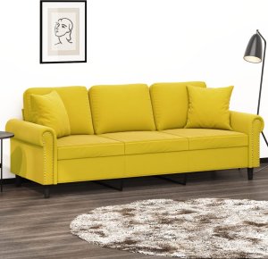 vidaXL 3-osobowa sofa z poduszkami, żółta, 180 cm, aksamit 1