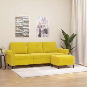 vidaXL 3-osobowa sofa z podnóżkiem, żółta, 180 cm, aksamit 1