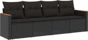 vidaXL 4-cz. zestaw wypoczynkowy do ogrodu, poduszki, czarny rattan PE 2
