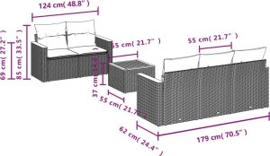 vidaXL 6-cz. zestaw mebli ogrodowych z poduszkami, czarny polirattan 7