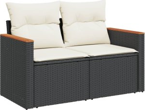 vidaXL 5-cz. zestaw wypoczynkowy do ogrodu, poduszki, czarny rattan PE 3