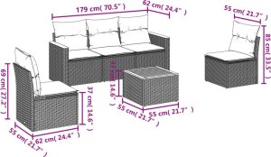 vidaXL 6-cz. zestaw mebli ogrodowych z poduszkami, czarny polirattan 7