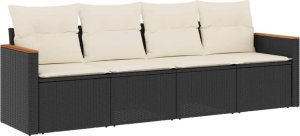 vidaXL 4-cz. zestaw wypoczynkowy do ogrodu, poduszki, czarny rattan PE 2