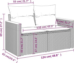 vidaXL 11-cz. zestaw wypoczynkowy do ogrodu, poduszki czarny rattan PE 8