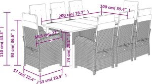 vidaXL 9-cz. zestaw mebli ogrodowych z poduszkami, czarny, rattan PE 12