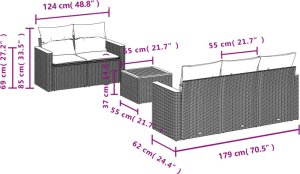vidaXL 6-cz. zestaw mebli ogrodowych z poduszkami, szary, polirattan 7