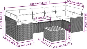 vidaXL 8-cz. zestaw mebli ogrodowych z poduszkami, szary, polirattan 8