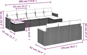 vidaXL 10-cz. zestaw wypoczynkowy do ogrodu, poduszki czarny rattan PE 7