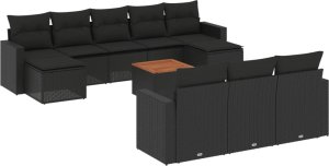 vidaXL 11-cz. zestaw wypoczynkowy do ogrodu, poduszki czarny rattan PE 2