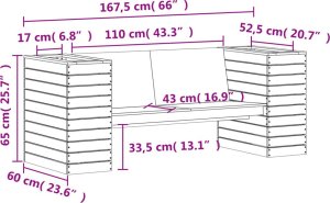 vidaXL Ławka z donicami, woskowy brąz, 167,5x60x65 cm, drewno sosnowe 10