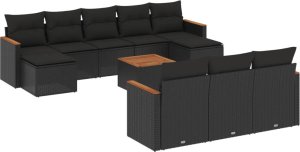 vidaXL 11-cz. zestaw wypoczynkowy do ogrodu, poduszki czarny rattan PE 2