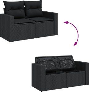 vidaXL 5-cz. zestaw wypoczynkowy do ogrodu, poduszki, czarny rattan PE 4