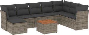 vidaXL 9-cz. zestaw mebli ogrodowych z poduszkami, szary, polirattan 2