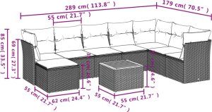 vidaXL 9-cz. zestaw mebli ogrodowych z poduszkami, szary, polirattan 3