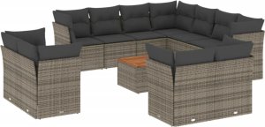 vidaXL 12-cz. zestaw mebli ogrodowych z poduszkami, szary, polirattan 2