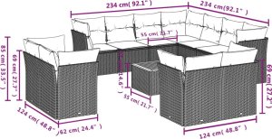 vidaXL 12-cz. zestaw mebli ogrodowych z poduszkami, szary, polirattan 3