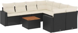 vidaXL 9-cz. zestaw wypoczynkowy do ogrodu, z poduszkami, czarny 2