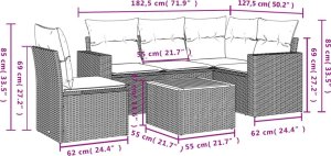 vidaXL 6-cz. zestaw mebli ogrodowych z poduszkami, czarny polirattan 3