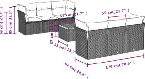 vidaXL 7-cz. zestaw wypoczynkowy do ogrodu, z poduszkami, szary 10