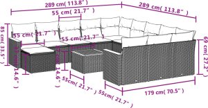 vidaXL 13-cz. zestaw mebli do ogrodu, poduszki, czarny, rattan PE 9