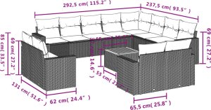 vidaXL 13-cz. zestaw mebli do ogrodu, poduszki, czarny, rattan PE 3