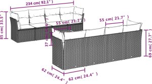 vidaXL 9-cz. zestaw mebli ogrodowych z poduszkami, szary, polirattan 3
