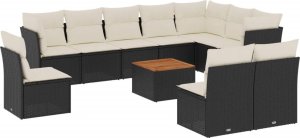 vidaXL 11-cz. zestaw wypoczynkowy do ogrodu, poduszki czarny rattan PE 2