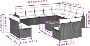 vidaXL 13-cz. zestaw mebli do ogrodu, poduszki, czarny, rattan PE 3