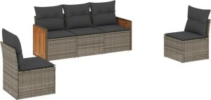 vidaXL 5-cz. zestaw wypoczynkowy do ogrodu, poduszki, szary rattan PE 2