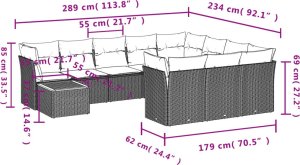 vidaXL 11-cz. zestaw wypoczynkowy do ogrodu, poduszki czarny rattan PE 3