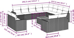 vidaXL 13-cz. zestaw mebli do ogrodu, poduszki, czarny, rattan PE 3