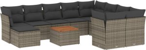 vidaXL 11-cz. zestaw mebli ogrodowych z poduszkami, szary rattan PE 2