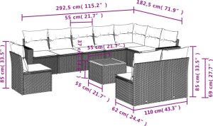 vidaXL 11-cz. zestaw wypoczynkowy do ogrodu, poduszki czarny rattan PE 3