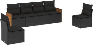 vidaXL 6-cz. zestaw mebli ogrodowych z poduszkami, czarny polirattan 2
