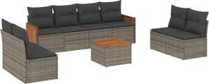 vidaXL 9-cz. zestaw mebli ogrodowych z poduszkami, szary, polirattan 2