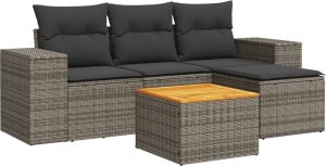 vidaXL 5-cz. zestaw wypoczynkowy do ogrodu, poduszki, szary rattan PE 2