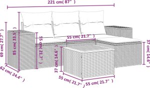 vidaXL 5-cz. zestaw wypoczynkowy do ogrodu, poduszki, szary rattan PE 3