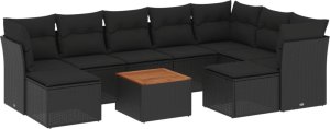 vidaXL 10-cz. zestaw wypoczynkowy do ogrodu, poduszki czarny rattan PE 2