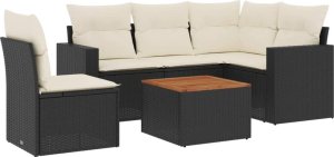 vidaXL 6-cz. zestaw mebli ogrodowych z poduszkami, czarny polirattan 2