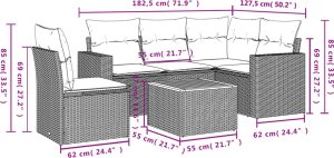 vidaXL 6-cz. zestaw mebli ogrodowych z poduszkami, czarny polirattan 3