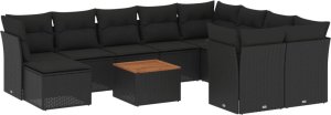 vidaXL 11-cz. zestaw wypoczynkowy do ogrodu, poduszki czarny rattan PE 2